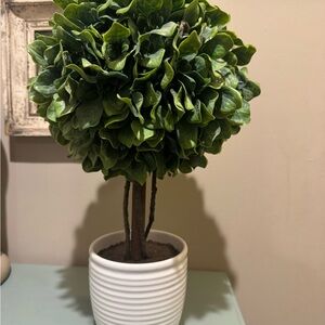 Green Faux Topiary in White Pot